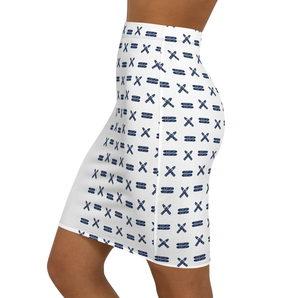 Viso Cross -  White & Navy Pencil Skirt