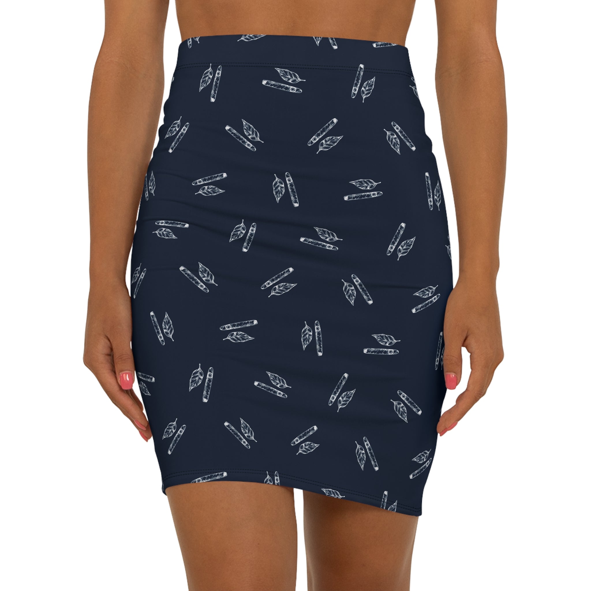 Ligero Leaf -  Navy Pencil Skirt