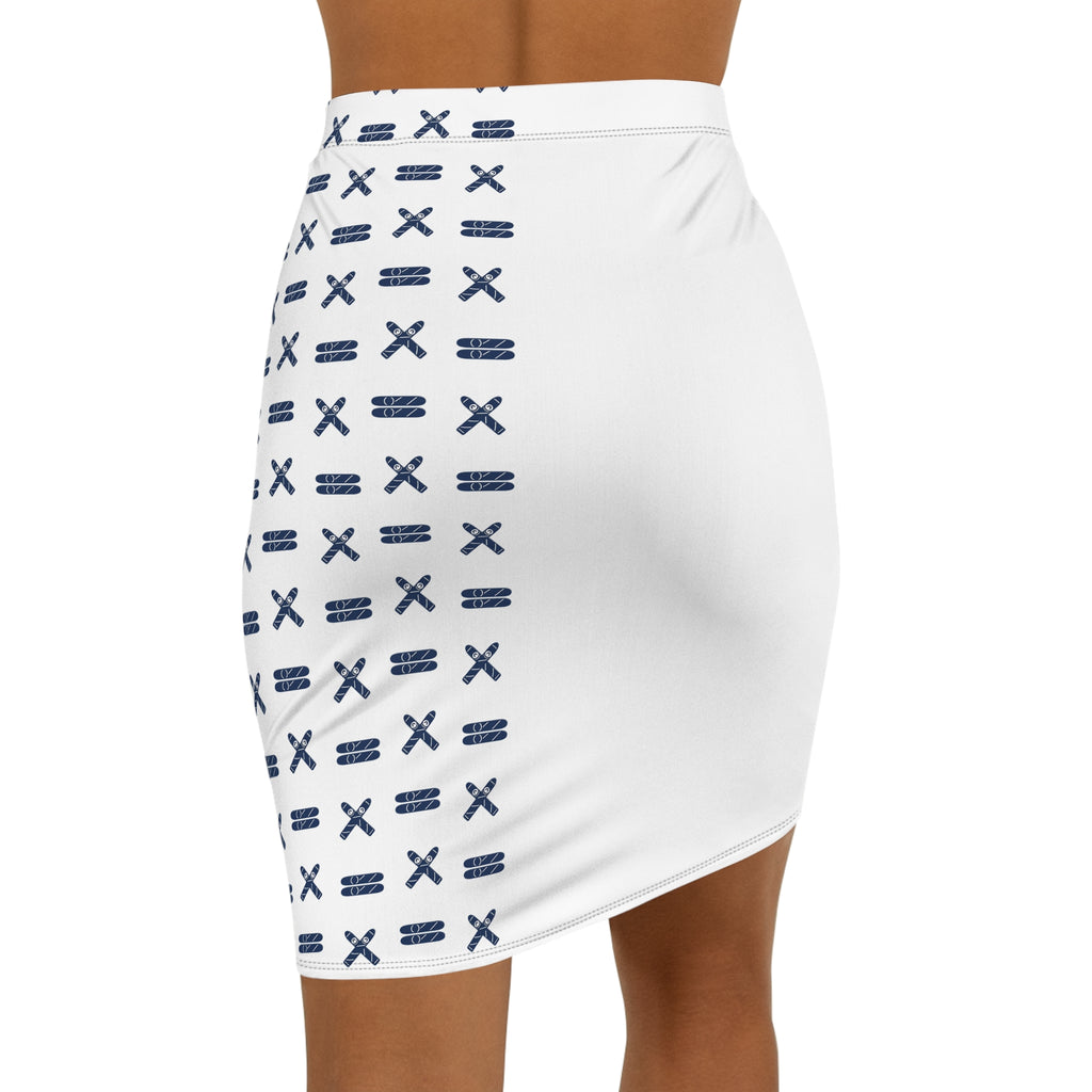 Viso Cross -  White & Navy Pencil Skirt