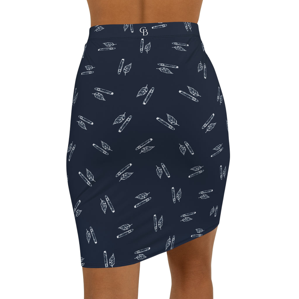 Ligero Leaf -  Navy Pencil Skirt