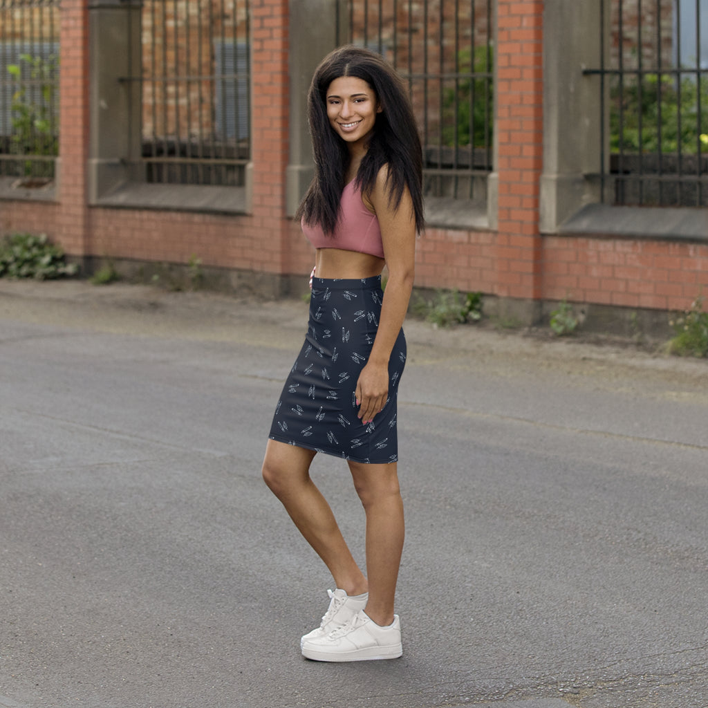 Ligero Leaf -  Navy Pencil Skirt