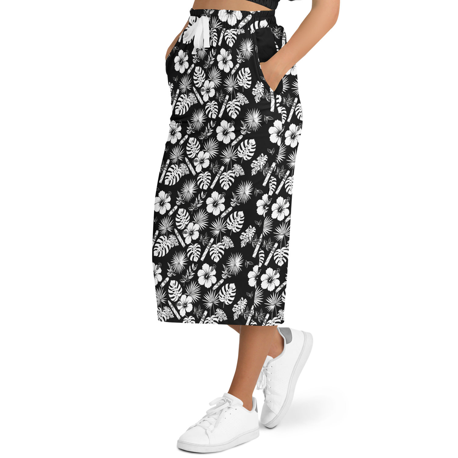 Capa Flora - Black & White Long Tropical Skirt