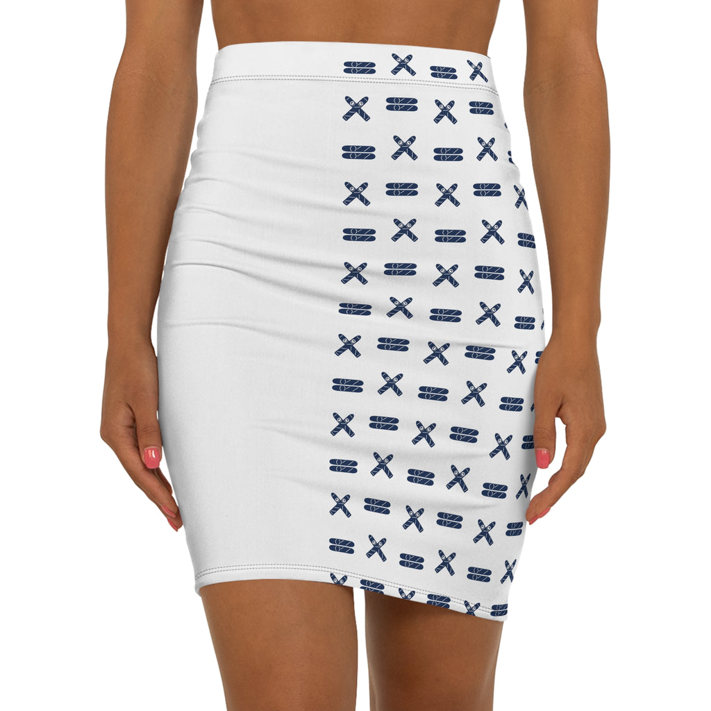 Viso Cross -  White & Navy Pencil Skirt