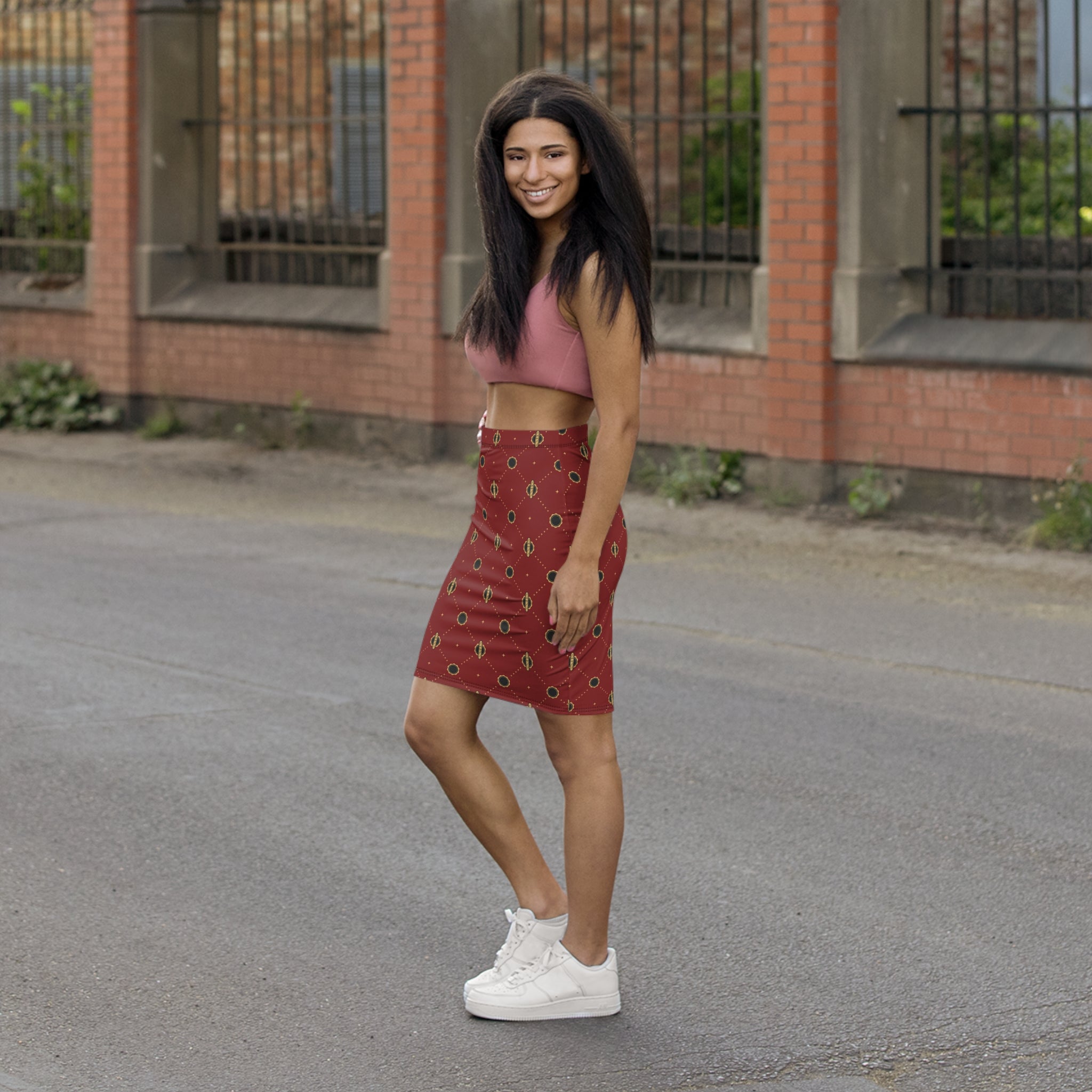 Viso Gold Link - Red Pencil Skirt