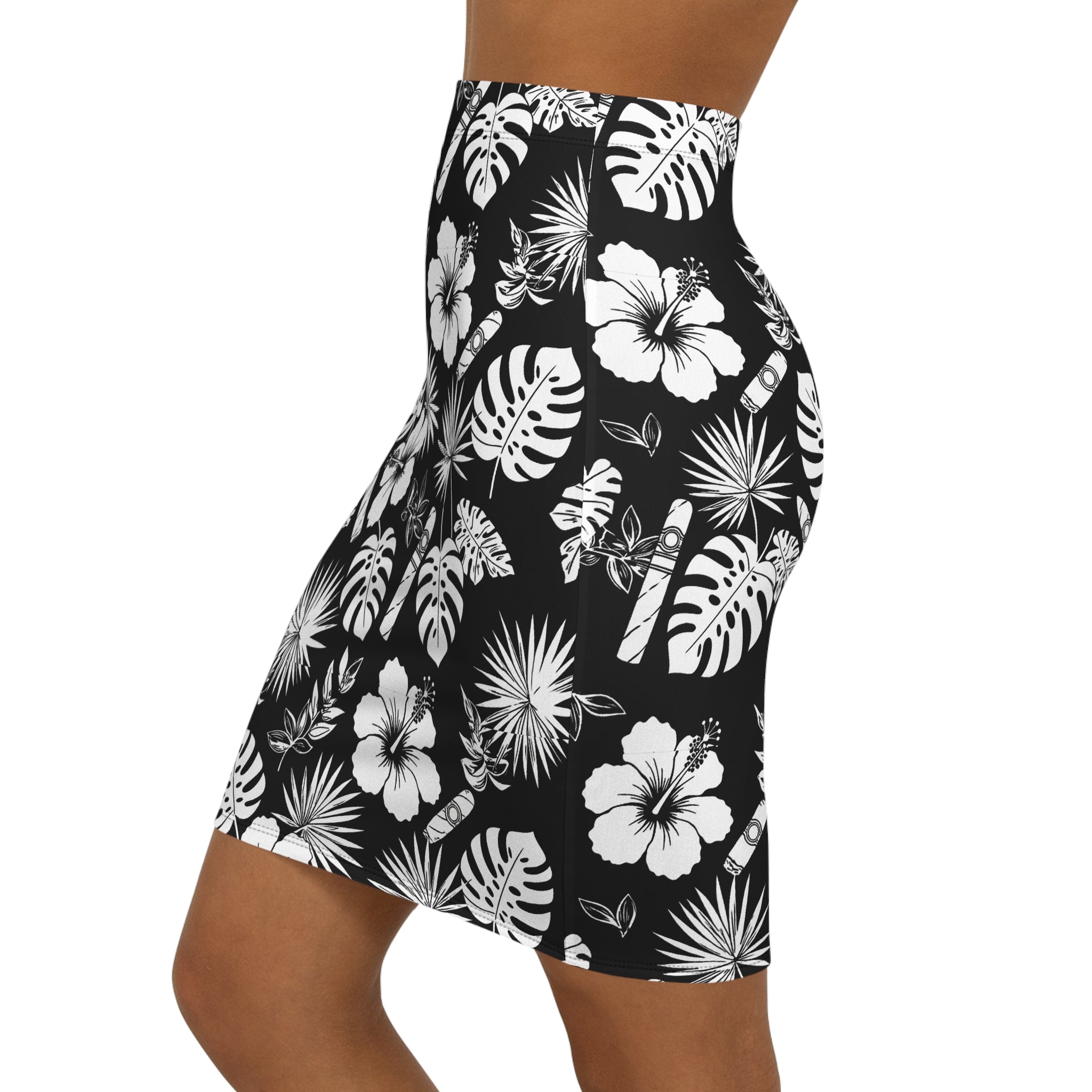 Capa Flora - Tropical Pencil Skirt - Black & White